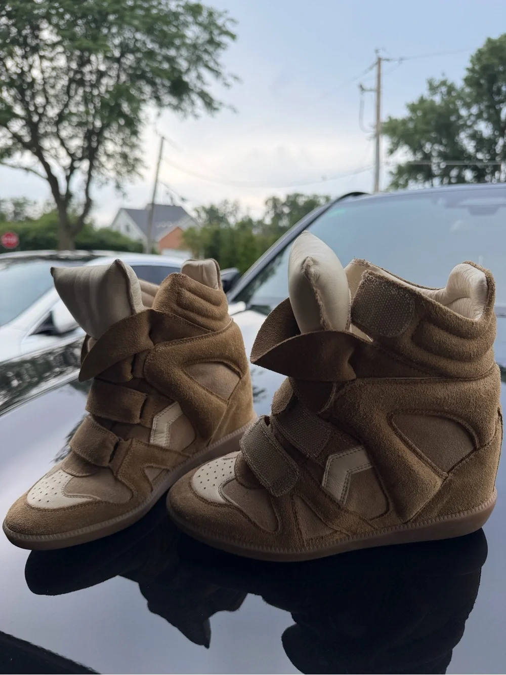 Isabel Marant Tan and Cream Wedge Sneakers